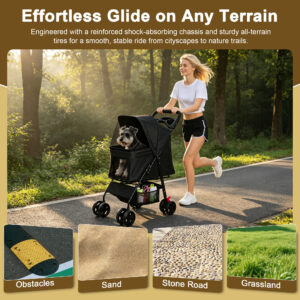 Foldable Pet Stroller for Small Dogs and Cats Up to 28 lbs, Black