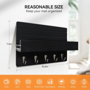 Wall Mount Key Holder with Shelf, 5 Hooks and Mail Organizer for Entryways