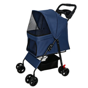 Foldable Pet Stroller for Small Dogs and Cats Up to 28 lbs, Blue