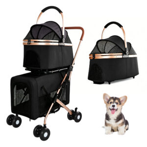 3 in 1 Double Layer Pet Stroller for Small and Medium Dogs and Cats, Black